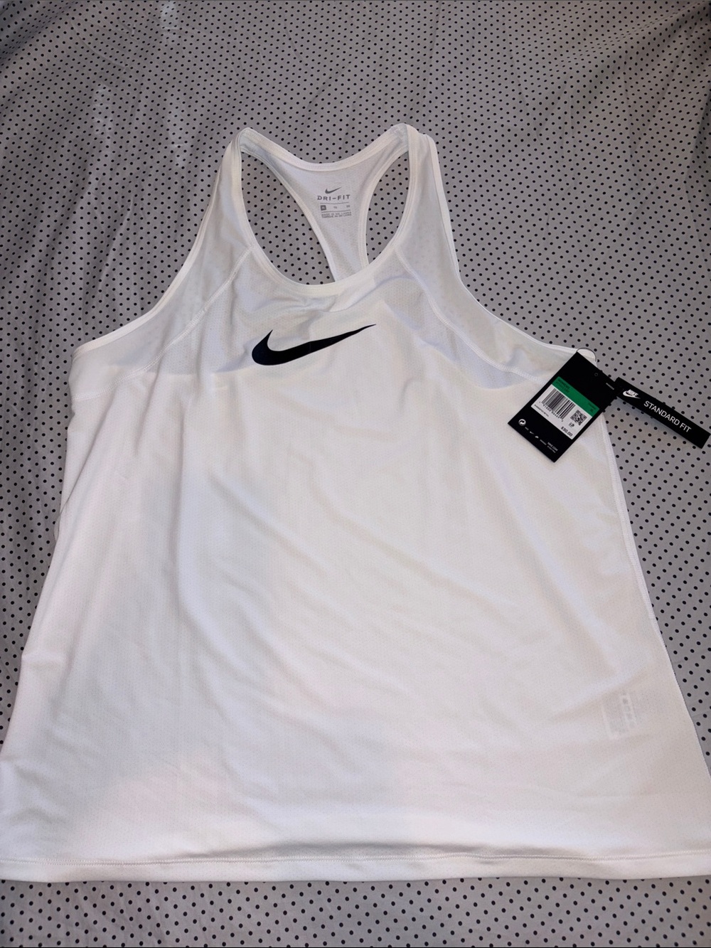 Nike White Racerback Dri-FIT Tank with Black Swoosh